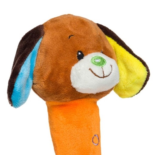 Jucarie pentru dentitie sub forma de catel, Bebelusi si copii 0+ ani, Cu zornaitoare, Plus, 10x18 cm, Multicolor - 1 | YEO