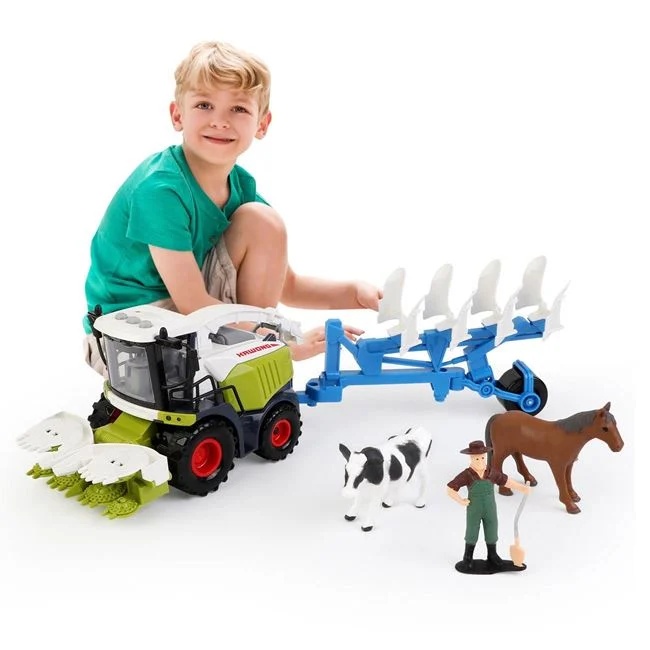 Jucarie tractor cu plug, figurine de fermier si 2 animale, cu sunete si lumini, 53x13x14cm, multicolor