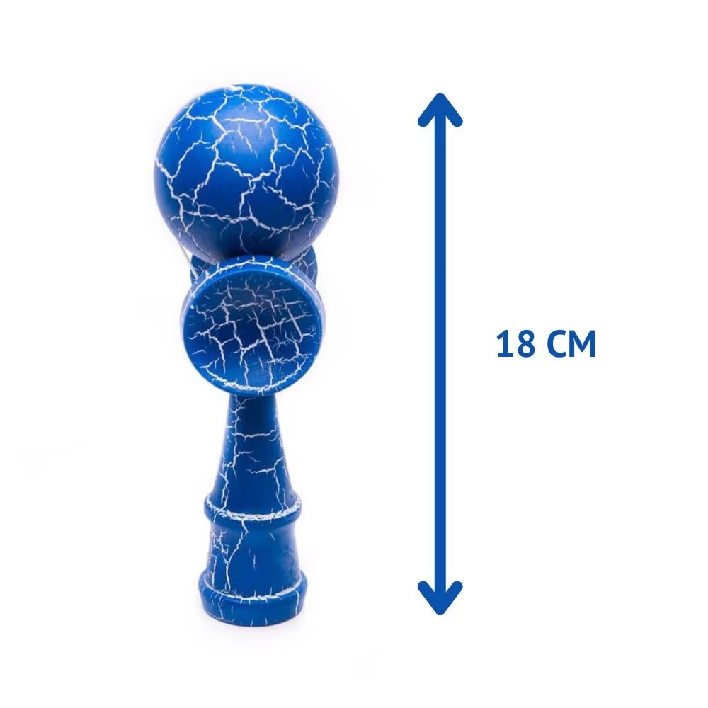 Kendama profesionala din lemn, model 18 cm, design crapat, culoare Albastru/Alb - 1 | YEO
