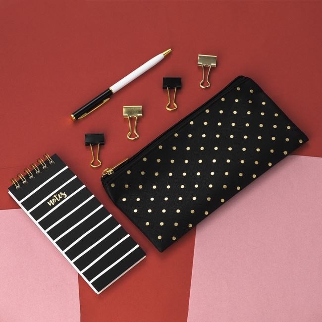 Kit de Birou cu Penar, Carnetel, Pix si 4 Agrafe – 7 Bucăți, negru