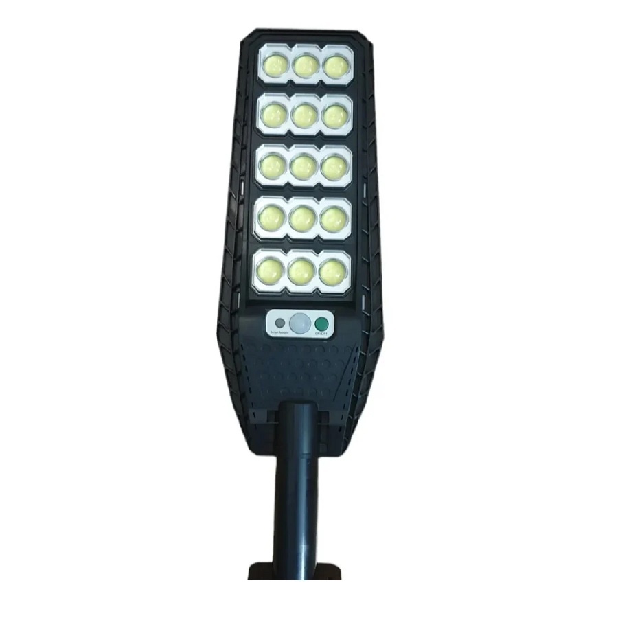 Lampa solara stradala cu telecomanda, Jortan, 500W, 6500k, 15 cadrane, 315 LED-uri, cu senzor de miscare, suport, IP66, ABS, 48.7x14.6x4.5 cm, negru