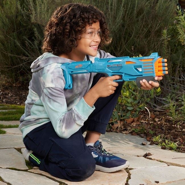 Lansator Nerf Elite 2.0 Tetrad QS 4, include 4 sageti, 46x4x16cm, albastru-portocaliu - 1 | YEO