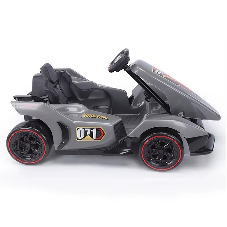 Masina de drift electrica, pentru copii 3 ani+, cu telecomanda, 8 km/h, lumini, 122x71x62 cm, gri/rosu - 3 | YEO