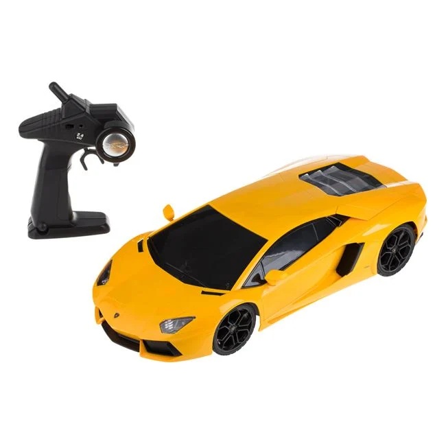 Masina Lamborghini Aventator, cu telecomanda si lumini, faruri cu led, timp functionare 25 minute, 53x23.5x20cm, galben