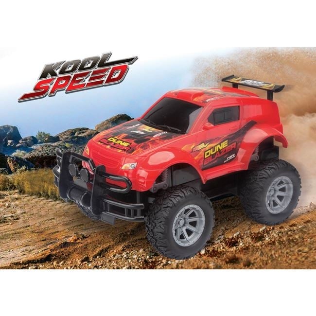 Masina Off Road, cu telecomanda, cu bara de protectie si de aer, functii complete, 31x17x18cm, rosu-negru