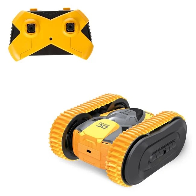 Masina stunt cu 2 senile, cu telecomanda si viteza maxima 12km/h, 36.5x8.5x28cm, galben