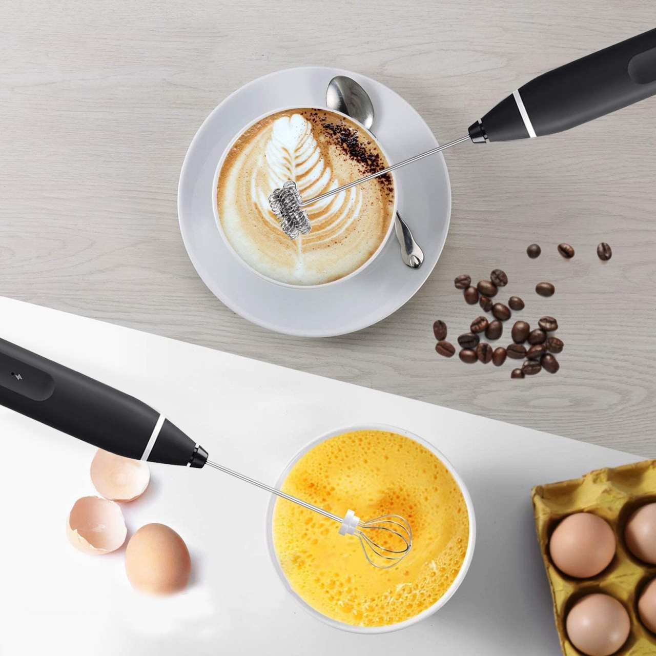 Mini mixer portabil, cu 2 teluri, 3 trepte de viteza, pentru spuma de lapte, creme usoare sau oua - 1 | YEO