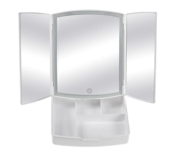 Oglinda Tripla Pliabila pentru Machiaj, 72 de Becuri LED, USB, 20x22x26cm, alb - 1 | YEO