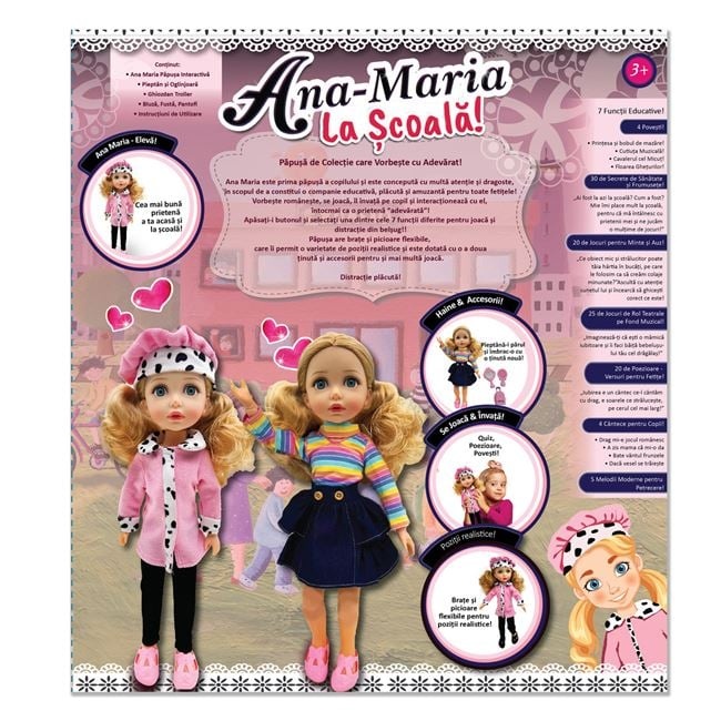 Papusa Ana Maria la scoala, cu 2 rochii incluse, varsta 3+ ani, 42x11x54cm, multicolor - 1 | YEO