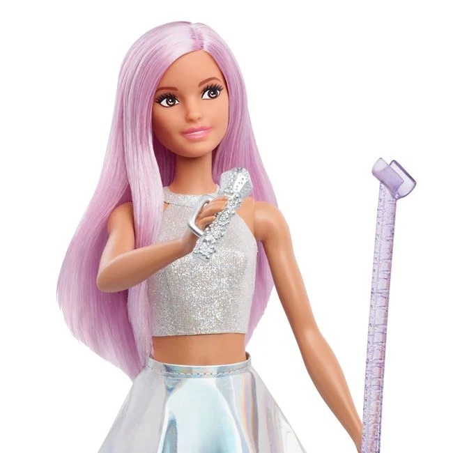 Papusa Barbie pop star cu microfon, varsta 3+ ani, 11.5x6x32cm, argintiu-roz - 1 | YEO