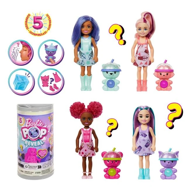 Papusa Chelsea Pop Reveal cu bubble tea, varsta 3+ nai, Barbie, 8x4.5x16.5 cm, multicolor - 1 | YEO