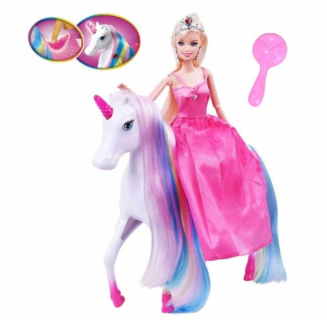 Papusa printesa cu rochie, unicorn cu lumini si accesorii incluse, varsta 3+ ani, 36x9x32cm, multicolor - 1 | YEO