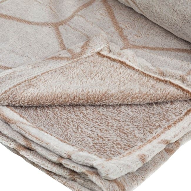 Patura catifelata la atingere, pentru o singura persoana, model reliefat abtract, 220x150 cm, bej - 1 | YEO