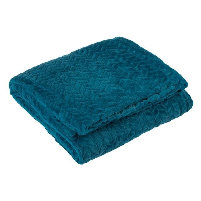 Patura catifelata la atingere pentru pat dublu, model reliefat cu braduti, 230x220 cm, verde