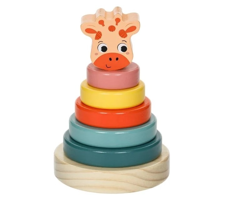 Piramidă Educativă din Lemn, cu 5 Inele, model Girafă, 10x14 cm - 1 | YEO
