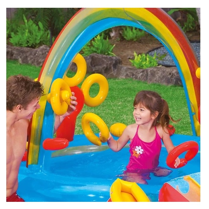Piscina cu Fantana Arteziana pentru Copii, capacitate apa 175 L, dimensiuni 2.97x1.93x1.35 m, albastru-multicolor - 2 | YEO