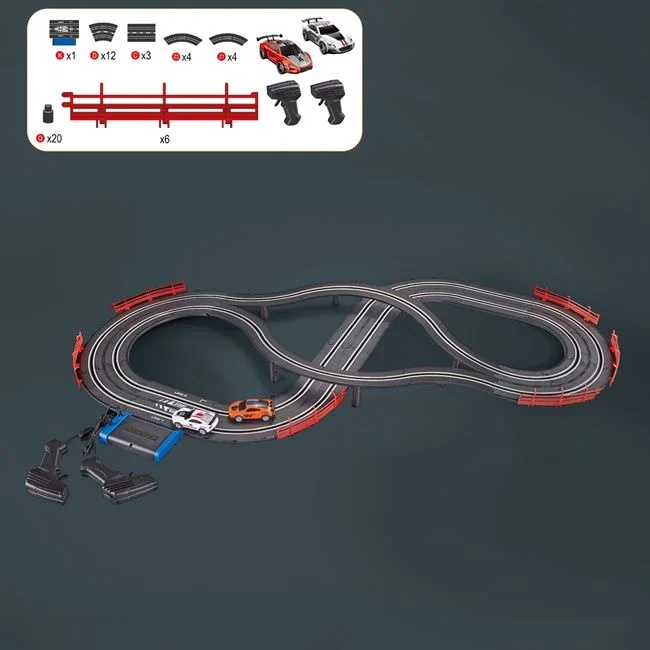 Pista de curse cu parti inegale si linii separatoare, curbe si proiectii, cu masini si 2 telecomenzi, 120x100x12cm, multicolor - 1 | YEO