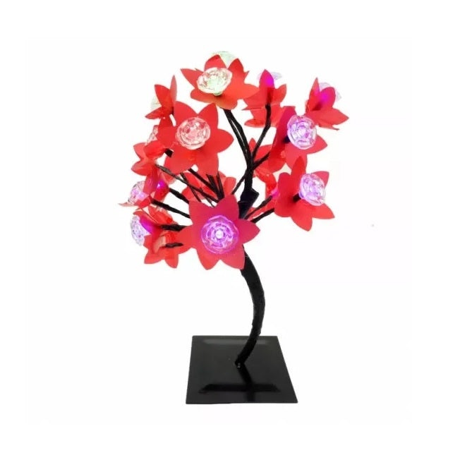 Pomisor Decorativ Iluminat LED, cu Flori, 35 cm Inaltime, 20 Leduri Multicolore, Roz/Rosu/Albastru/Verde