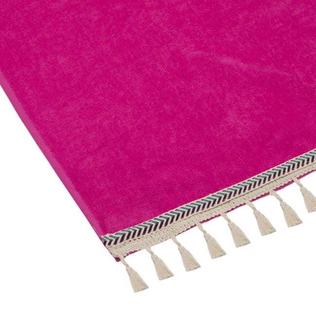 Prosop pentru Plaja cu Franjuri, din Bumbac, 150x75cm, Fucsia - 1 | YEO