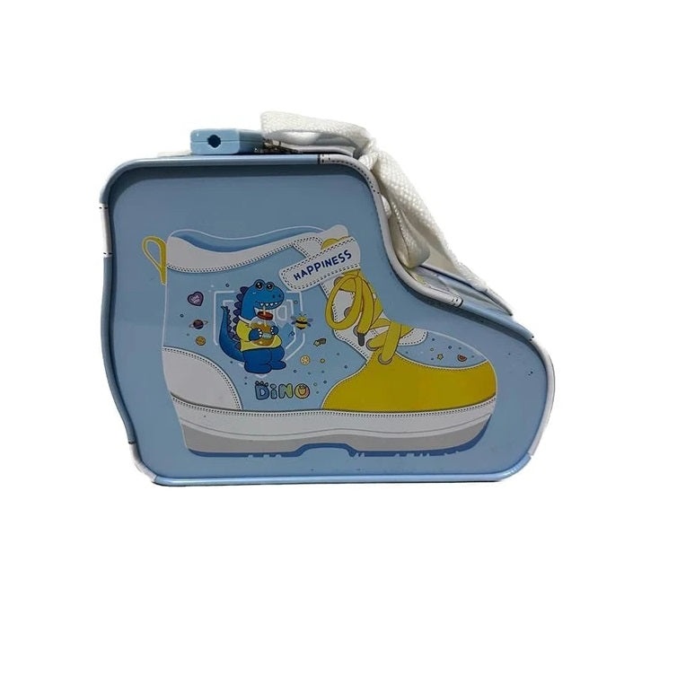 Pusculita pentru Copii, in Forma de Pantof Sport, Dino/Unicorn, cu Lacat, 12x15x6cm, Bleu/Roz - 2 | YEO