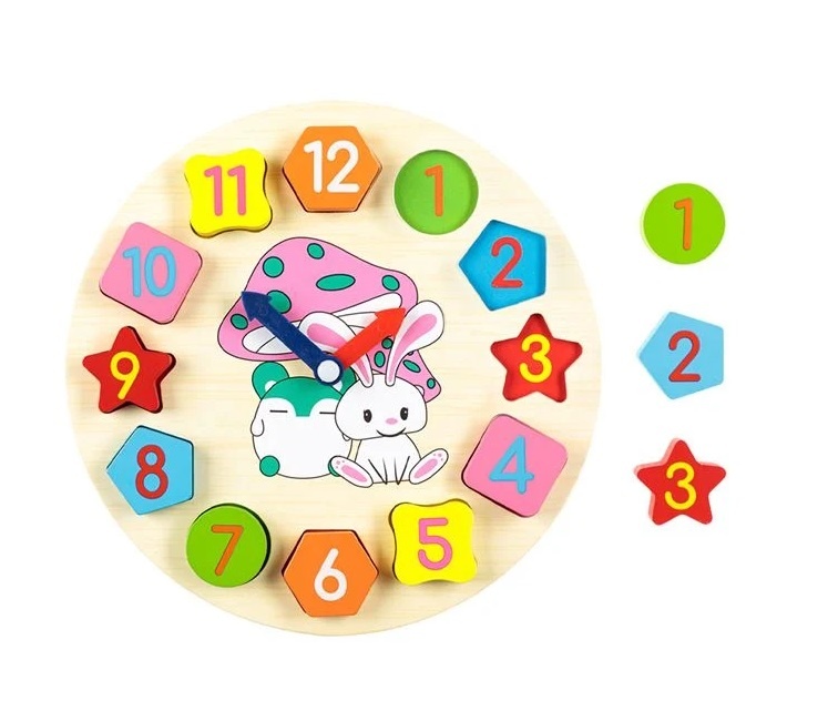 Puzzle tip Ceas cu Animale, 12 piese, lemn, 3ani+, 25 cm