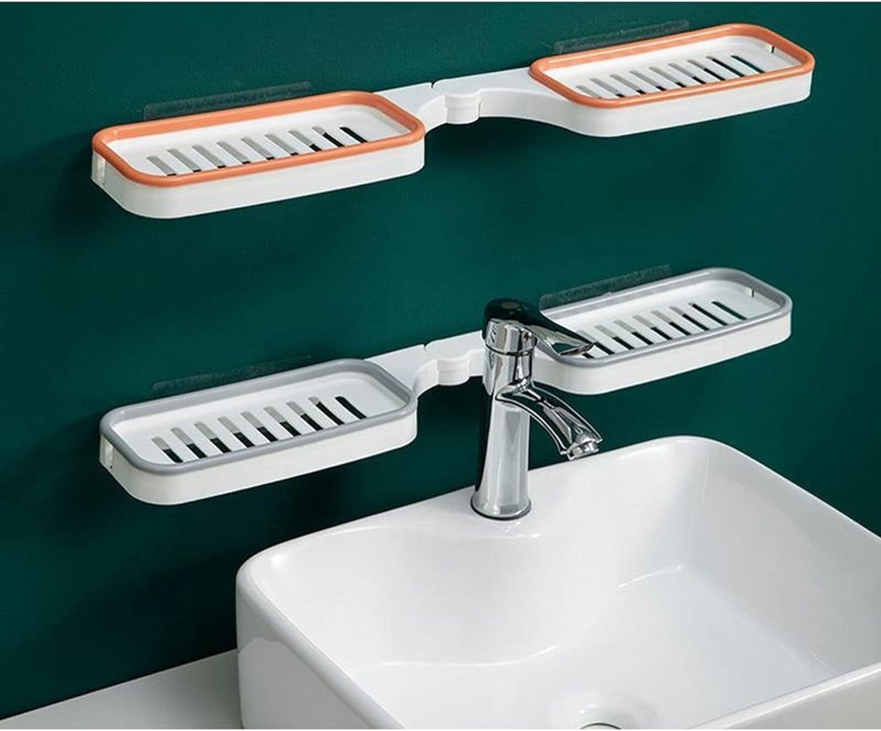 Raft de colt 90° sau unghi drept 180°, pentru baie, suporta pana la 5 kg, Gri-Portocaliu - 2 | YEO