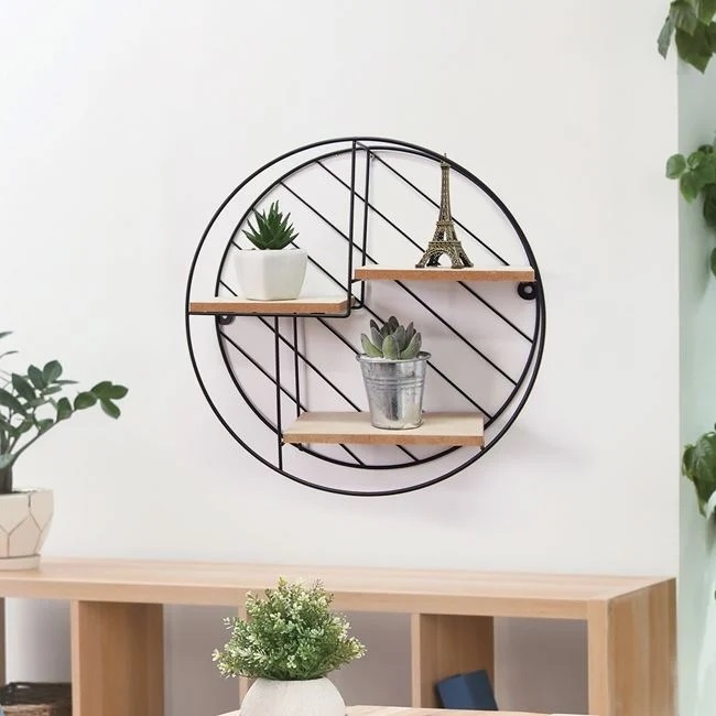 Raft Decorativ Rotund, cu 3 Nivele din Lemn, metal, 30x9 cm - 2 | YEO