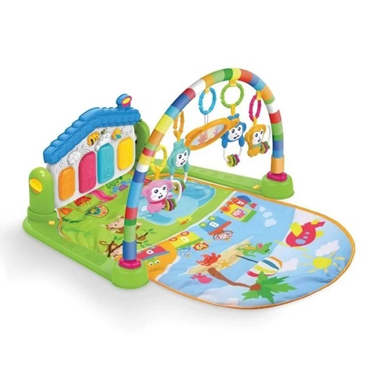 Saltea cu 5 activitati pentru bebelusi, Prevazuta cu jucarii zornaitoare, Cu pian, 12 cantece si sunete si 4 povesti, Functionare cu baterii 3 x AAA (neincluse),84x44x64cm, Multicolor