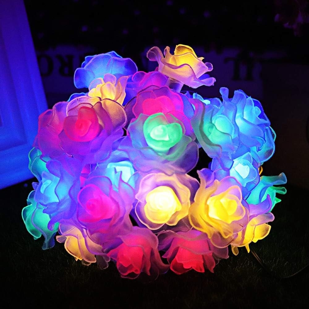 Set 2 Instalatii Liniare pentru Craciun, cu Trandafiri Multicolori, Lungime 2x4m, 2x20 LED-uri, Lumina Multicolora - 3 | YEO