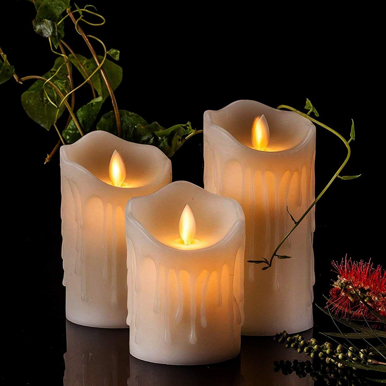 Set 3 Lumanari LED Decorative, cu Efect Flacara Reala, 3 Dimensiuni Diferite, Lumina Alba Calda - 1 | YEO