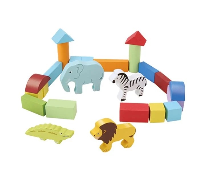 Set Cărămizi din Lemn si Figurine de Animale, 29 Piese, 25×6×17 cm - 1 | YEO