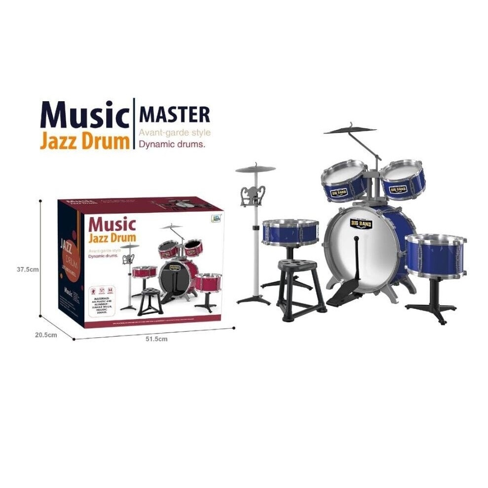 Set complet de tobe de Jazz pentru copii, cu scaunel, albastru - 1 | YEO