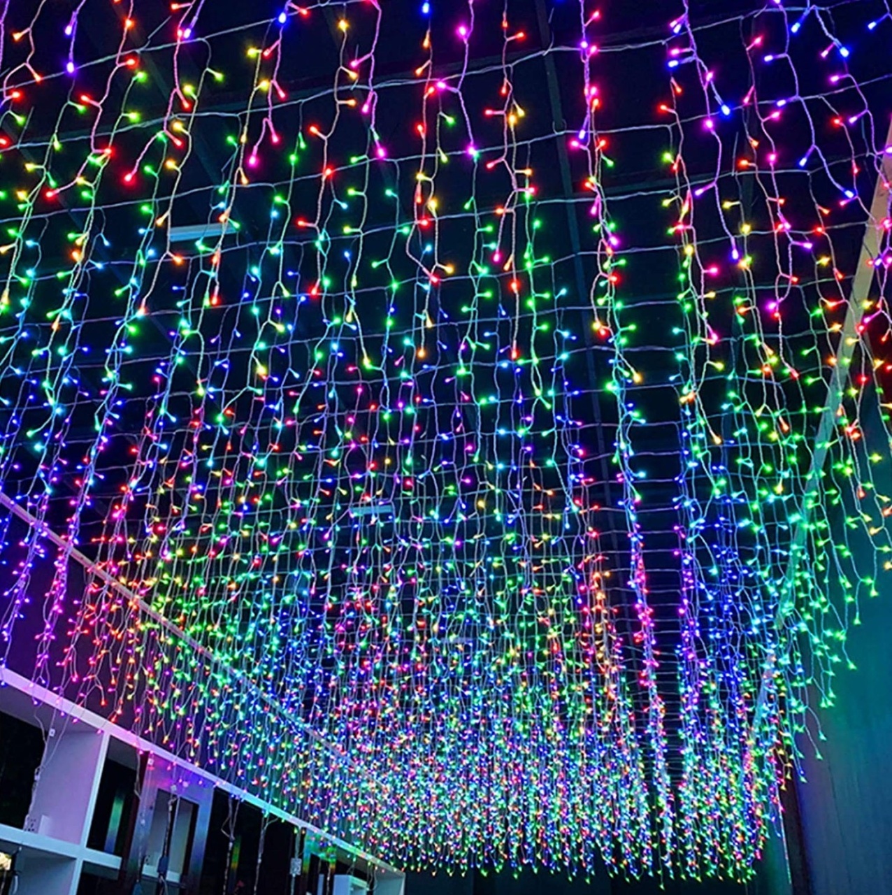 Set de 3 Instalatii pentru Craciun Tip Turturi, Lungime 4m, 8 jocuri de Lumini, Fir Alb, Lumina Multicolora