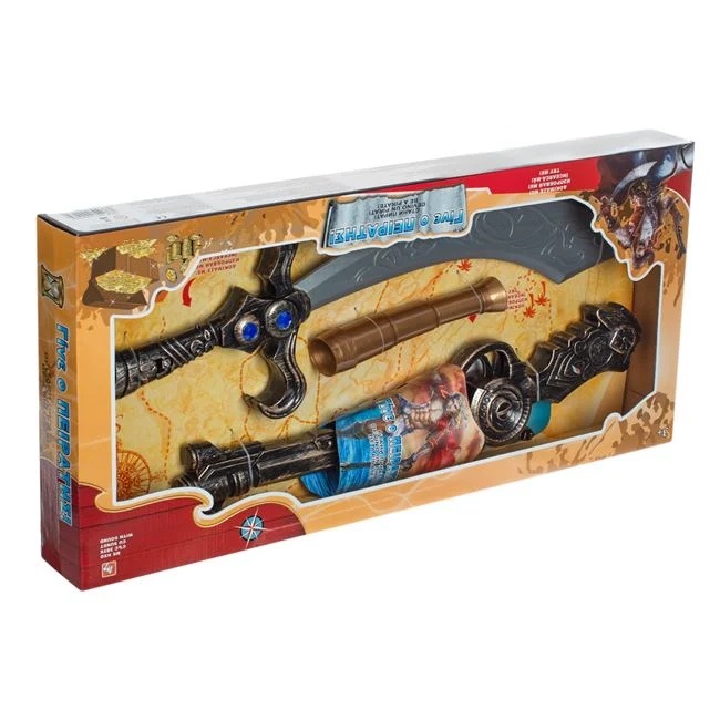 Set de joaca cu pistol si sabie, include centura si luneta, cu sunet, 61x7x28cm, multicolor