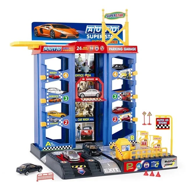 Set de joaca format din garaj si vehicule, cu 4 nivele si locuri pentru masini, multicolor - 1 | YEO