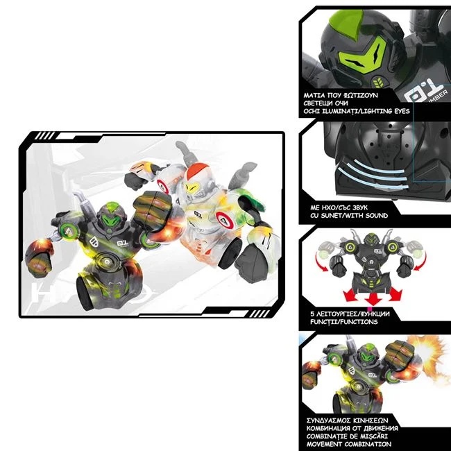 Set de lupta cu 2 roboti, cu telecomanda, lumina si sunete, 54x10.5x30.5cm, alb-negru - 1 | YEO