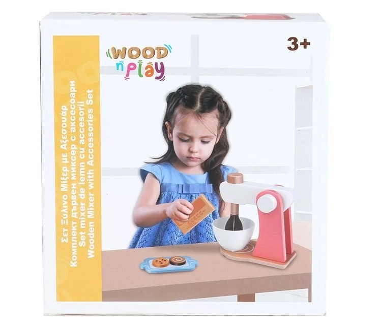 Set Mixer din Lemn cu Accesorii, 3ani+, 17×10.5×18 cm