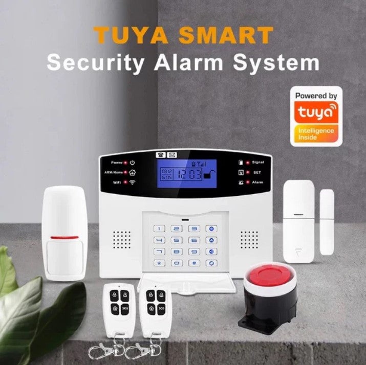 Sistem de alarma inteligent AQ5, cu ecran LCD, wireless, cu 2 senzori si 2 telecomenzi, alb - 1 | YEO