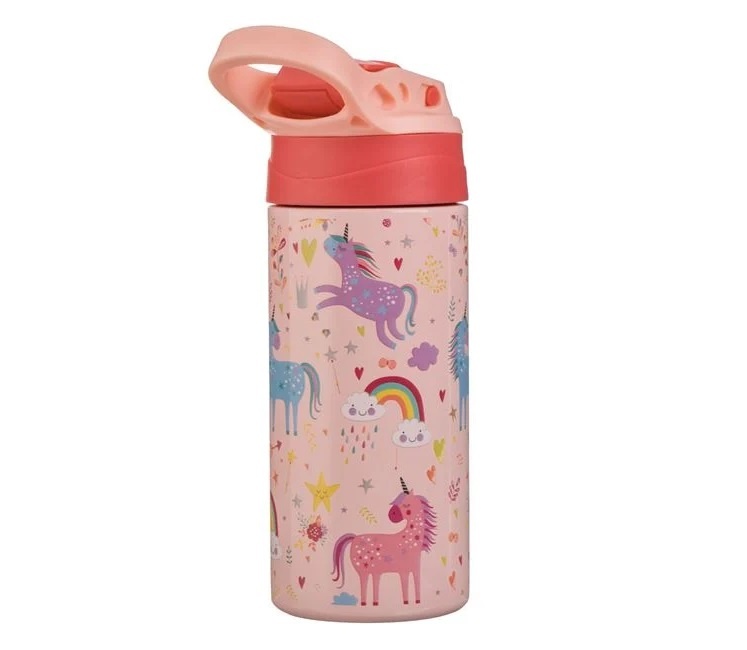 Sticlă Izotermă pentru Copii Pop-Up, cu Unicorni, 500ml, Oțel Inoxidabil, roz - 1 | YEO