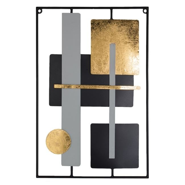 Tablou metalic pentru perete in stil minimalist, 40x60 cm, negru/auriu