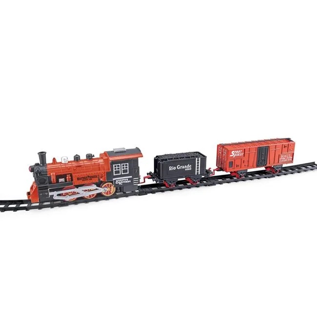 Tren clasic de jucarie, cu 4 sine drepte si 16 sine curbate, cu lumina si sunet, 44x7x35cm, rosu-negru - 2 | YEO