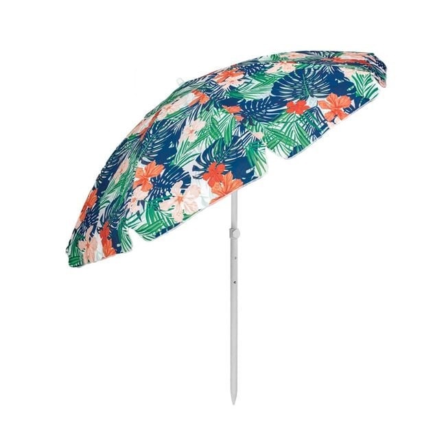 Umbrela de Plaja Anti Vant, cu Model Flori Tropicale, UPF 50+, Rama din Aluminiu, Ø2m, Multicolor - 2 | YEO