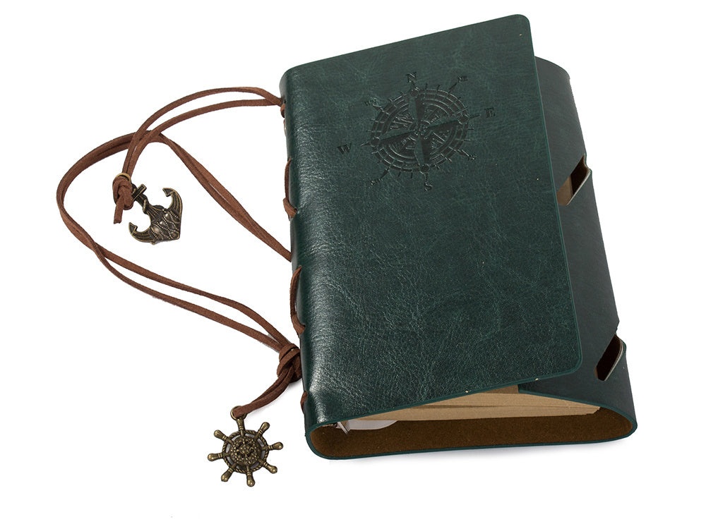 Agenda retro cu aspect vintage, 70 foi A6, Dimensiuni 15 x 10 cm, Verde Inchis - 2 | YEO