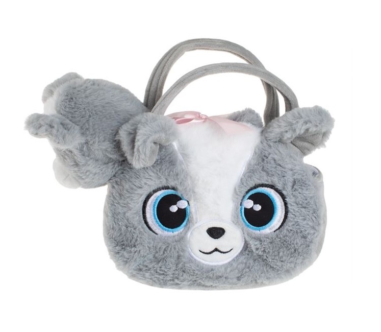 Câine de Pluș cu Geantă din Imitație de Blană, poliester, 20×8×22 cm, gri/alb/roz - 1 | YEO