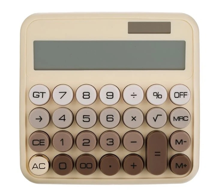 Calculator Fancy cu Taste Stil Mașină de Scris, 12 Cifre, 15x3.5x14.5 cm, Maro/Bej