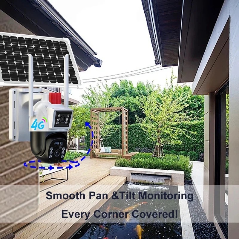 Camera duala de supraveghere de exterior cu panou solar, 4G SIM card, 3x3MP, HD, IP66, senzor miscare, infrared, alb cu negru - 1 | YEO