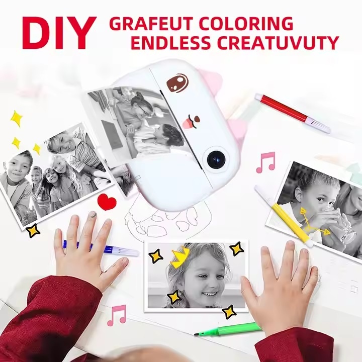 Camera foto-video pentru copii, cu functie de imprimare imediata, ecran de 2.4