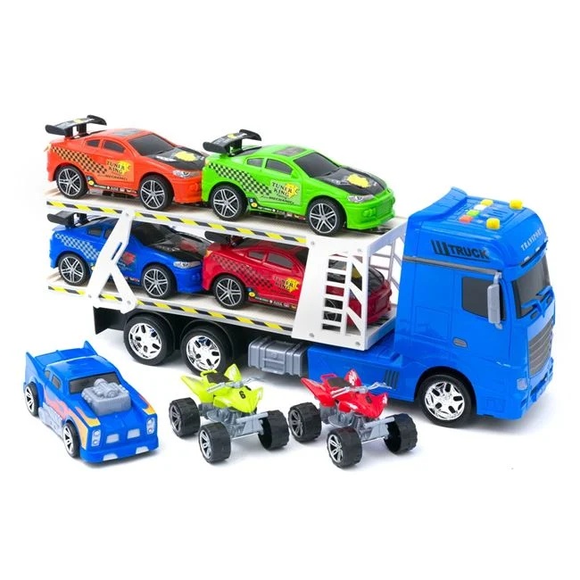 Camion cu 7 vehicule, cu sunet si lumini, functioneaza cu 3 baterii, 68x13x21cm, multicolor - 1 | YEO