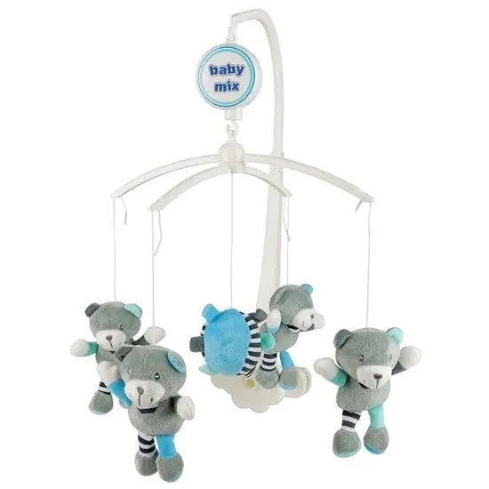 Carusel muzical Baby Mix, ursuleti gri cu albastru din plus