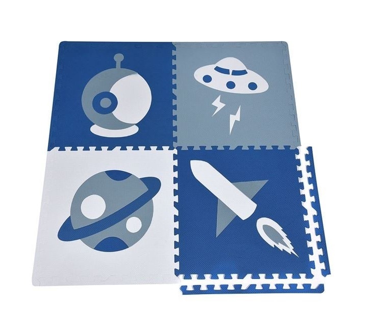 Covor Puzzle pentru Copii, spuma EVA, 3 ani +, 61x61cm, (4 Piese), bleu